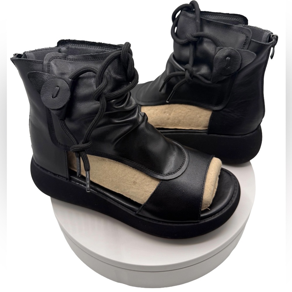 NEW Sttiyaf Women's High Top Leather Boot Sandals Open Toe, Black, Size 8
